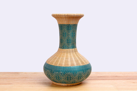 Moot Jak Sarn - Bamboo wicker vase ceramic (Green)