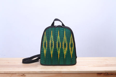 Mini Sedge Wicker Backpack (Green)