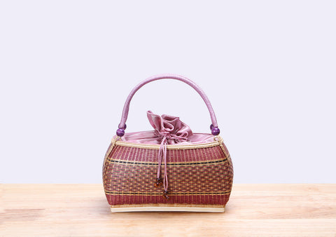 Mini Bamboo wicker handbag (Pink)