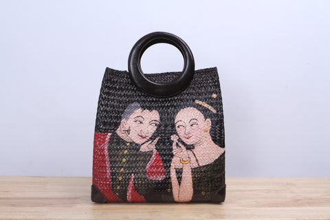 Shappybag - Seagrass wicker handbag (Thai design painting)