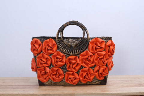 Shappybag - Orange rose Seagrass wicker handbag